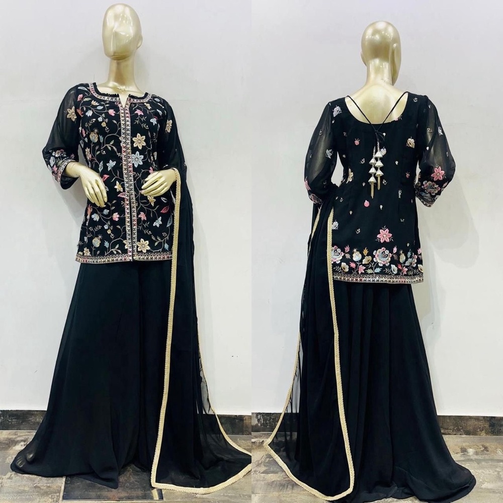 Black Embroidered kurta with palazzo Set
